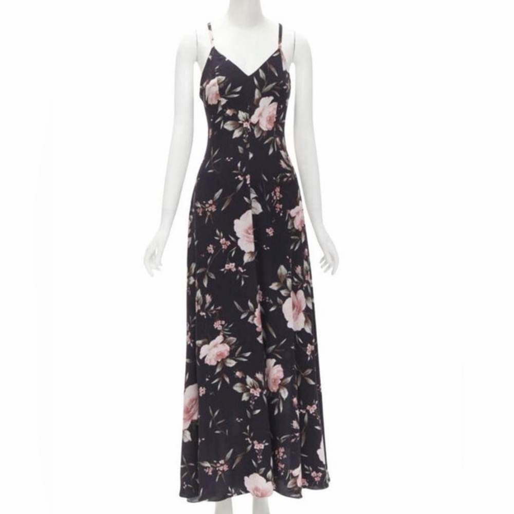 Alice + Olivia Black Maxi Dress with Pink Floral Print - Picture 2 of 6